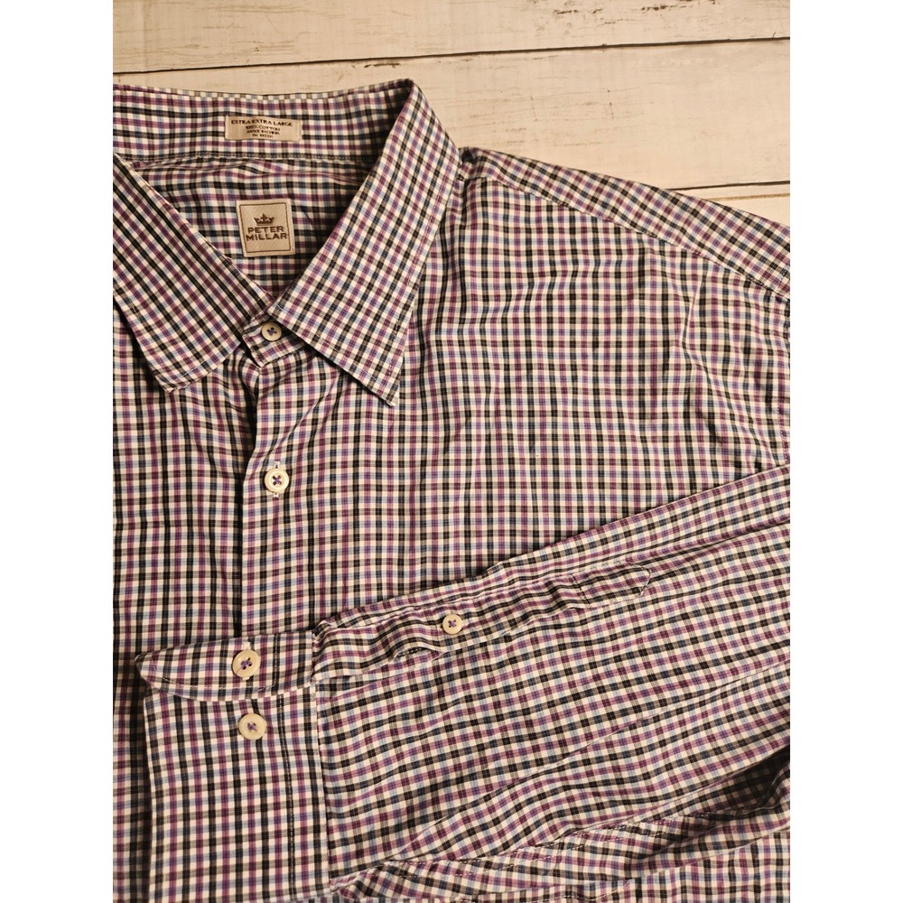 Peter Millar Mens XXL Button Down Shirt Long Sleeve Cotton Multi Color Check